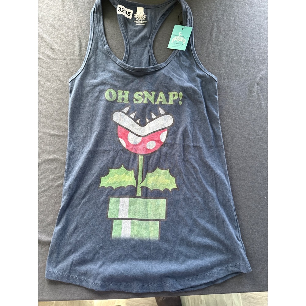 Fifth Sun Nintendo Mario Piranha Plant Oh Snap Racerback Tank Top Gray Small